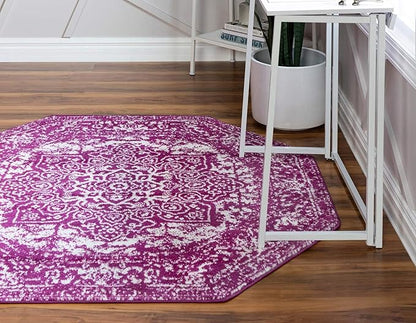 Rugs.com Arlington Collection Rug – 8 Ft Octagon Purple Medium-Pile Rug Perfect for Living Rooms, Kitchens, Entryways