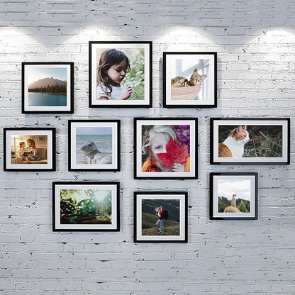 upsimples 9x12 Picture Frame Set of 5, Display Pictures 6x8 with Mat or 9 x 12 Without, Wall Gallery Photo Frames, Black