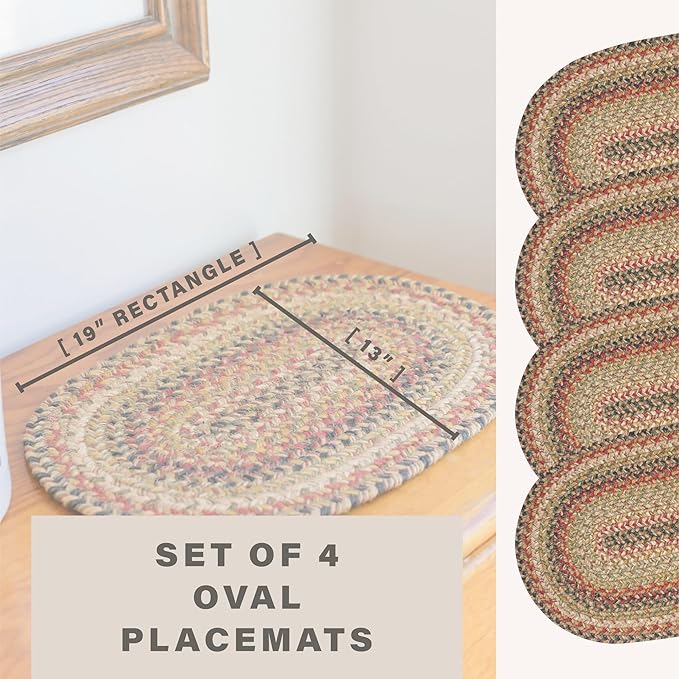Homespice Kingston Jute Braided Placemats, Warm Country Decor, Set of 4, Multicolor 13x19 Oval Table Mats - Vibrant Colors, Durable, Easy to Clean and Protects Furniture