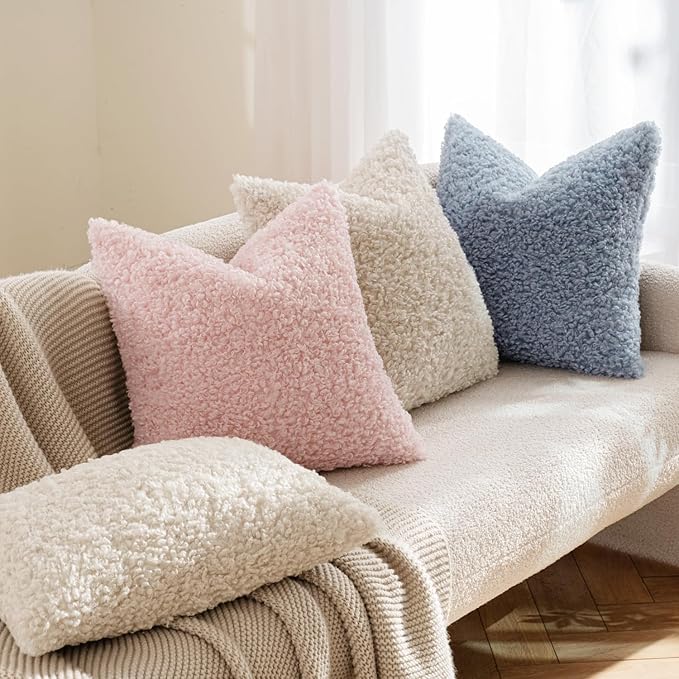 MIULEE Pack of 2 Throw Pillow Covers 20x20 Inch Dusty Blue Faux Fur Decorative Sherpa Pillow Covers Fuzzy Accent Soft Sheepskin Fleece Cushion Cases for Boho Home Decor Couch Living Room Bed