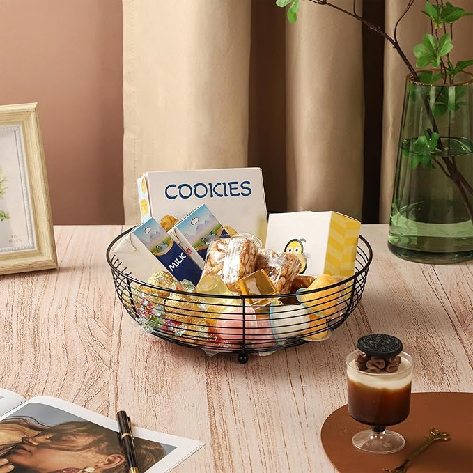 IBWell® Black Fruit Bowl for Kichen Countertop, Round Wire Fruits Breads Vegetables Snacks Canddy Basket - 11.5"x3.4"(DxH)