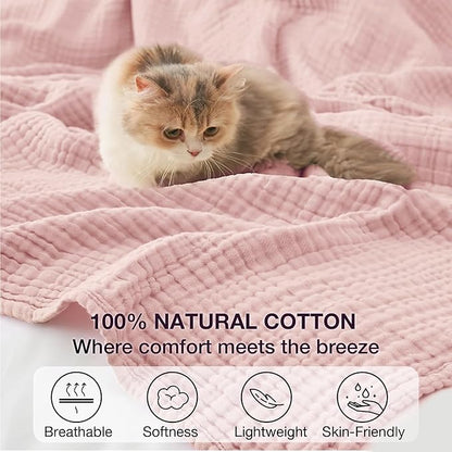 100% Cotton Muslin Blanket King 108" x 90", 6 Layers Breathable and Lightweight Cotton Throw Blankets for Bed, Soft Cooling Summer Gauze Blanket for Adults All Season, Dusty Rose‌