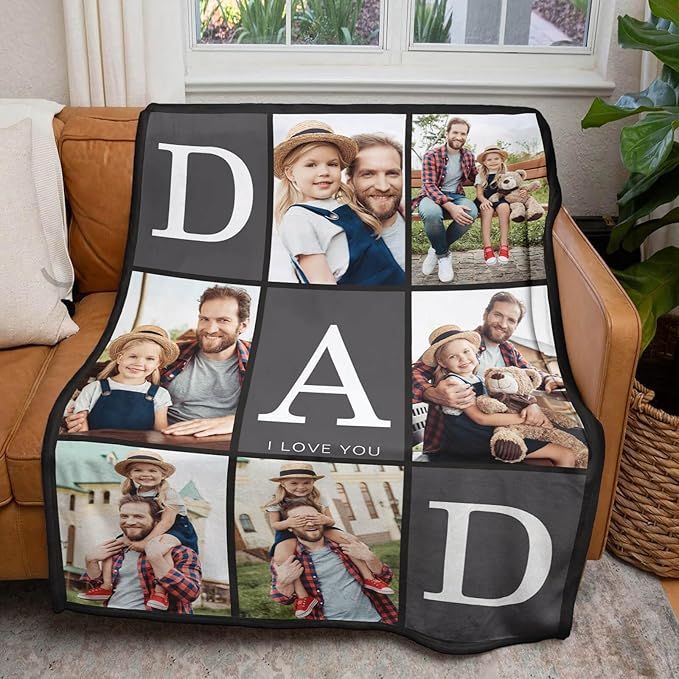 Gudina Fathres Day Custom Blanket with Photos Text Gifts for Dad Customizable Blanket Photo Blankets Personalized Blanket Thows with Picture Customize for Mom Dad