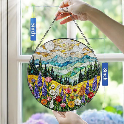 8-Inch Stained Glass Ornament, Stained Glass Window Hanging, Window Hanging Decor Suncatcher, Mountain Wildflower Ornament | Christmas, Mother’s Day, Birthday | Nature Art Gift, Gifts for Mom, Grandma