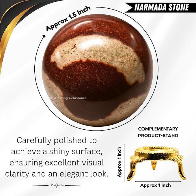 Amazing Gemstone Narmada Shiva Lingam Crystal Ball with Stand - 1.5" Inches Crystal Sphere Meditation Balls for Witchcraft and Decorative Balls