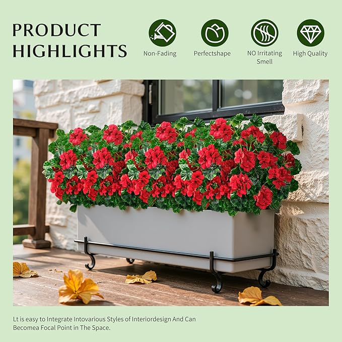 Artificial Flowers for Outdoors Artificial Geraniums for Indoor Fake Flowers 17.7In Uv Resistant Artificial Outdoor Flowers Suitable for Indoor Home Decoration Outdoor Garden Decor 4PCS,Red