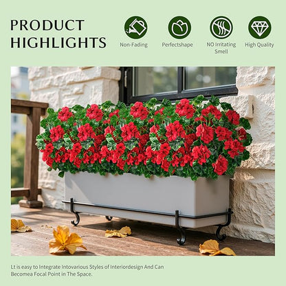 Artificial Flowers for Outdoors Artificial Geraniums for Indoor Fake Flowers 17.7In Uv Resistant Artificial Outdoor Flowers Suitable for Indoor Home Decoration Outdoor Garden Decor 4PCS,Red