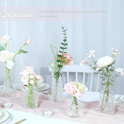 Glass Bud Vase Set of 5, Small Clear Flower Vases for Centerpieces in Bulk, Mini Vintage Vase for Wedding Decor, and Home Table Décor