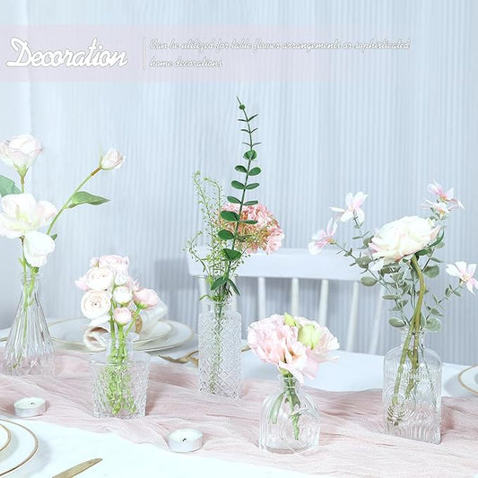 Glass Bud Vase Set of 5, Small Clear Flower Vases for Centerpieces in Bulk, Mini Vintage Vase for Wedding Decor, and Home Table Décor