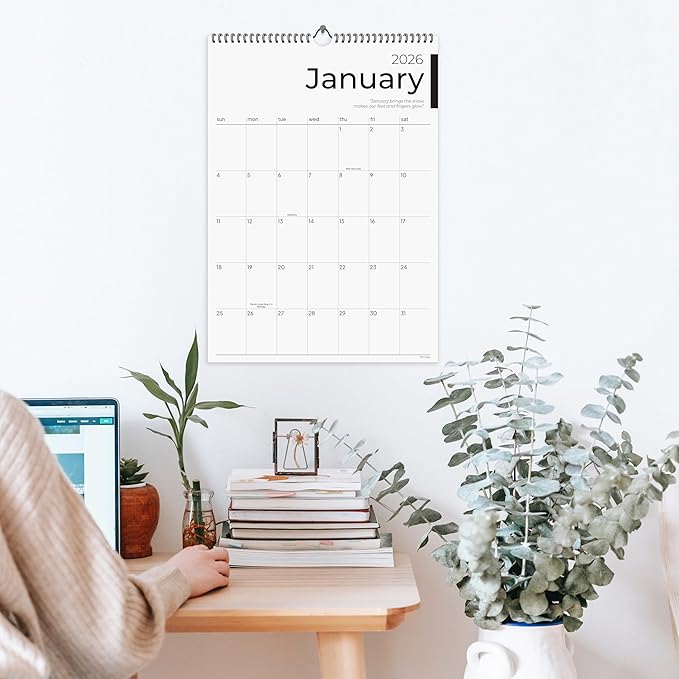 2026 Calendar, 12 Months, January to December, 17" x 12", Large Wall Calendar 2026 with Hanger, Calendar 2026 for Wall, 2026 Calendar Planner, Thick Paper, Spiral Binding, Sleek Business Design.