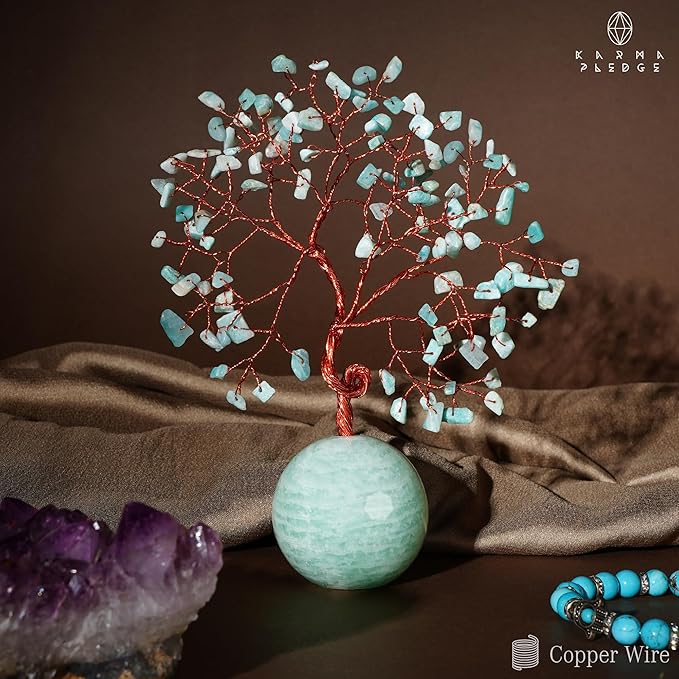 Crystal Tree of Life Home and Office Decor Gifts for Women, Amazonite Chakra Healing Stones Feng Shui Bonsai Tree for Positive Energy, Money, Good Luck, Christmas Decor, Birthday Gifts for Mom