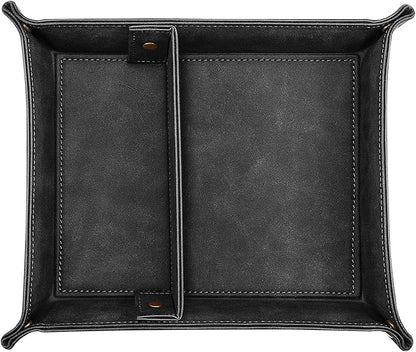 SITHON Valet Tray Desktop Storage Organizer, Removable 2 Compartments Catchall Tray Bedside Vanity Nightstand Caddy Holder Desk Storage Plate, Black
