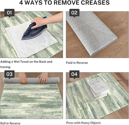 Modern Abstract Entryway Rug Indoor 2x3 Washable Rug Non-Slip Soft Small Area Rug Sage Green Grey Kitchen Mats Thin Print Faux Wool Floor Carpet Throw Rugs for Entrance Bedroom