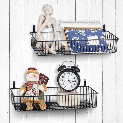 Wetheny Farmhouse Decor Metal Wire Organizer Storage Basket Bin (1 Pack) -Toilet Paper Storage - Organization and Storage for Bathroom, Kitchen Cabinets, Pantry, Closets, Craft Room, Garage (Black)