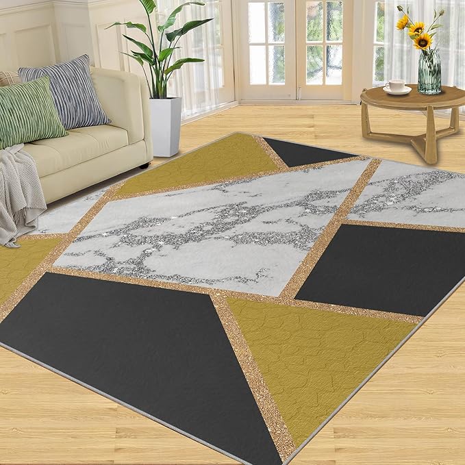 Geometric Area Rug Abstract Marble Texture Rugs Geometric Marble Area Carpet Simple Light Luxury Line Rug Machine Washable Rugs with Backing for Bedroom 3x5ft