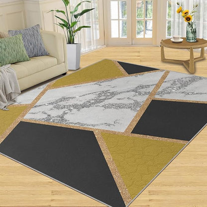 Geometric Area Rug Abstract Marble Texture Rugs Geometric Marble Area Carpet Simple Light Luxury Line Rug Machine Washable Rugs with Backing for Bedroom 3x5ft