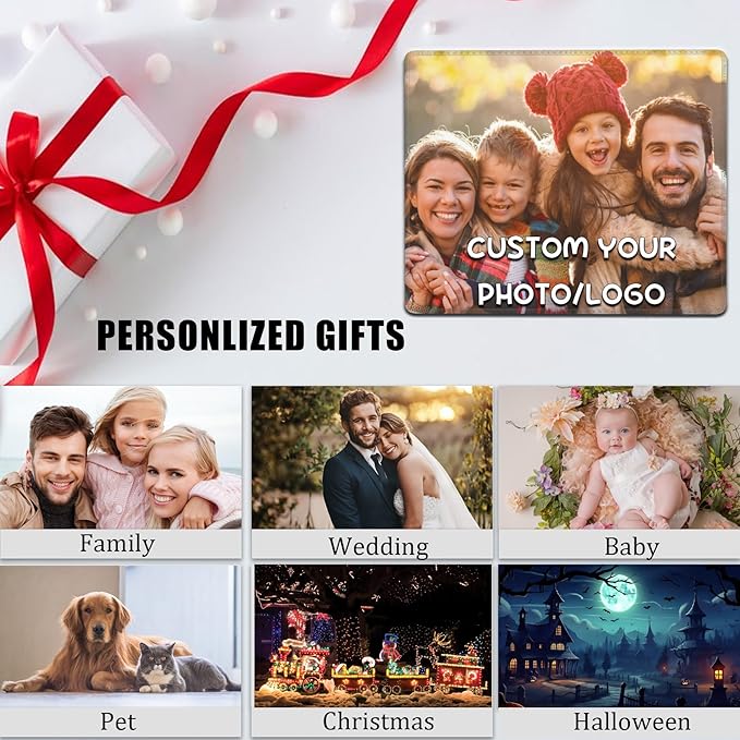 Custom Mouse Pad, Personalized Mouse Pad with Your Photo Text Logo, Customized Non-Slip Mousepad for Home Office and Computer Gaming Desk