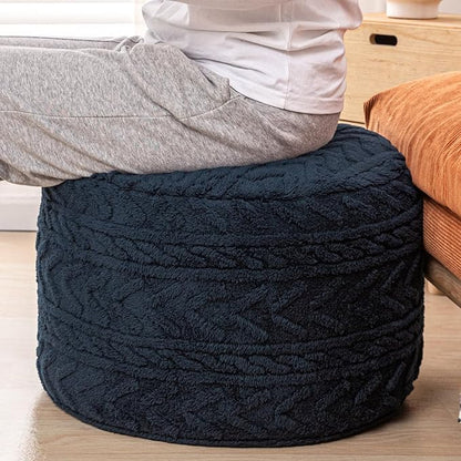Boucle Pouf Ottoman and Foot Rest 20 x 20 x 14 Inches Floor Pouf Boho Foot Stool Home Decor for Couch Sofa Bean Bag Chairs Navy Blue