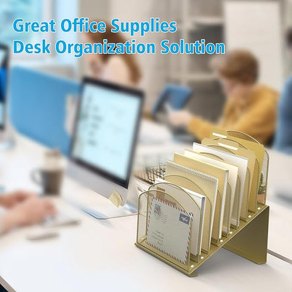 Inclined Desk File Organizer, 8-Section Upright Desk Organizer File Sorter for Office Classroom Desktop Organization