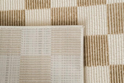 Revival Rugs Gambit 5'3"x8' Checkered Rug Washable Area Rug for Living Room Bedroom - 100% Recycled Oeko-TEX Certified, Medium Pile, Camel, Beige