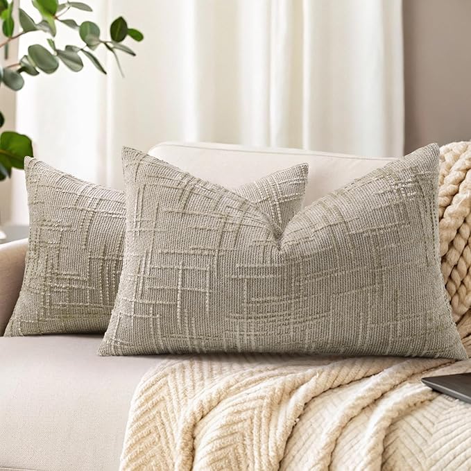 decorUhome Spring Light Brown Chenille Throw Pillow Covers 12x20 Set of 2 Textured Slubby Couch Pillow Covers Farmhouse Accent Modern Neutral Decorative Pillow Cases for Bed Sofa Living Room