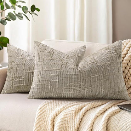 decorUhome Spring Light Brown Chenille Throw Pillow Covers 12x20 Set of 2 Textured Slubby Couch Pillow Covers Farmhouse Accent Modern Neutral Decorative Pillow Cases for Bed Sofa Living Room