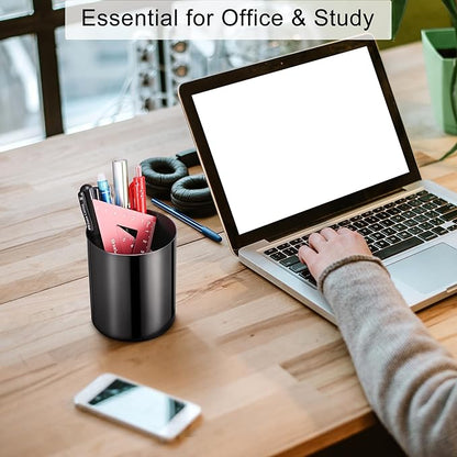 Black Pen Holder for Desk, 304Stainless Steel Pencil Cup,Pen Pot,Makeup Brush Holder, Desktop Accessory Stationery Organizer