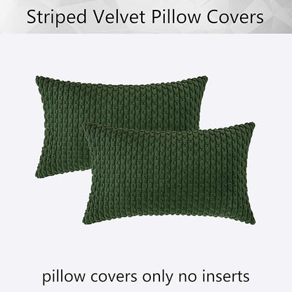Kevin Textile Christmas Throw Pillow Covers 12x20 inch Soft Striped Decorative Cushion Cases with Hidden Zipper for Couch Sofa Bed 2 Pieces Dark Green