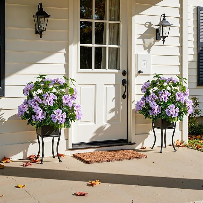 Artificial Flowers for Outdoors Artificial Geraniums for Indoor Fake Flowers 17.7In Uv Resistant Artificial Outdoor Flowers Suitable for Indoor Home Decor Outdoor Garden Decor (4PCS,Purple)
