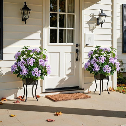 Artificial Flowers for Outdoors Artificial Geraniums for Indoor Fake Flowers 17.7In Uv Resistant Artificial Outdoor Flowers Suitable for Indoor Home Decor Outdoor Garden Decor (4PCS,Purple)