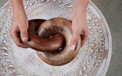 Housewarming Gifts Table Decor 2 Knot Coffee Table Decor Home Console Decor Items Book Shelf Decor Accents Living Room Wood Knot Decor Chain Link Wedding, (Burnt Wood)
