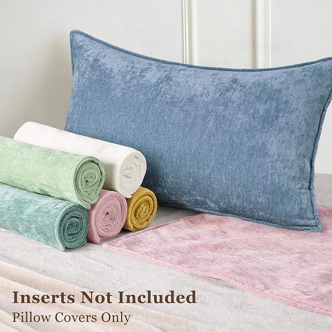 decorUhome Spring Couch Euro Sham Throw Pillow Covers 22x22 Set of 2, Decorative Soft Velvet Neutral Chenille Pillow Covers with Elegant Design for Sofa Bed Living Room Home Decor, Blue Grey
