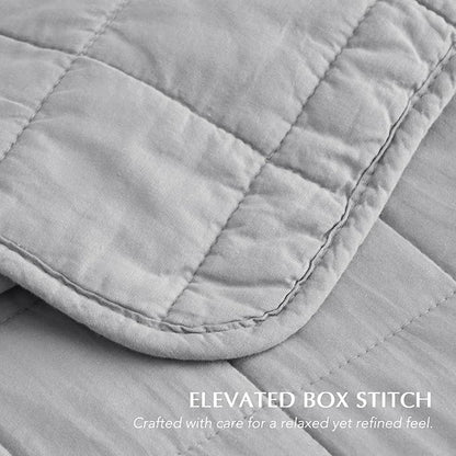 EVERGRACEHOME 100% Cotton Box Stitch Quilt Bedding Set Queen Size 3 Pieces, Garment-Washed Lightweight Soft Cozy Coverlet, Quilted Bedspread Sets with 2 Shams for All Season, Fog Gray