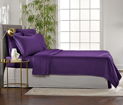 Pure Bamboo Full Sheets, Genuine 100% Organic Viscose Derived from Bamboo Bed Sheet Set, Luxuriously Soft & Cooling, Double Stitching, 2 Year Quality Promise (Full, Purple)