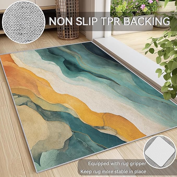 Swirl Rug 8x10 - Abstract Carpet, 4x5 Rug, Modern Rug & Home Decor, Contemporary Area Rug & Room Decor, Washable Non Slip Anti Skid Rugs