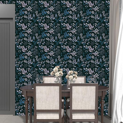 Vintage Blue Wallpaper Peel and Stick Dark Pink Floral Wallpaper 17.5'' x 118'' Dark Blue Leaf Contact Paper Vinyl Waterproof Self Adhesive Boho Botanical Wall Paper for Bedroom Cabinet Décor