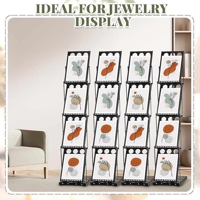 Tatuo 4 Pieces Foldable Magazine Rack Metal Catalog Literature Rack Portable 4 Pockets with Carrying Bag Brochure Stand Literature Display Holder Stand for Exhibition Trade Show