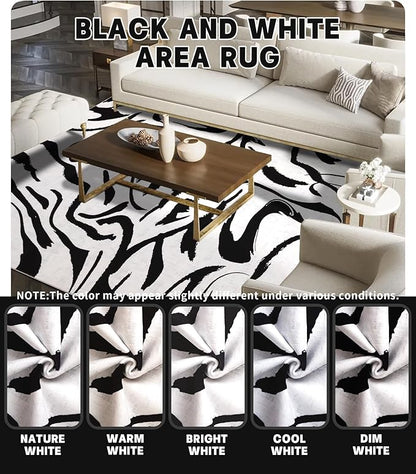 YIHOUSE Modern Area Rugs for Living Room, 8x10 Washable Black and White Rug, Thin Abstract Geometric Striped Rug, Area Rug for Bedroom,Kitchen,Dining Room,Office