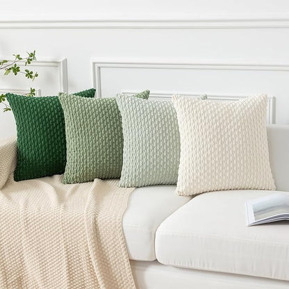 Kevin Textile Pillow Covers Decorative Set of 2 Striped Corduroy Plush Velvet Christma Pillowcases Cushion Cover for Couch 16x16 Inch Cream