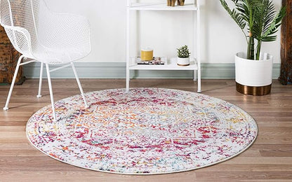 Rugs.com Arlington Collection Rug – 8 Ft Round Multi Medium-Pile Rug Perfect for Kitchens, Dining Rooms