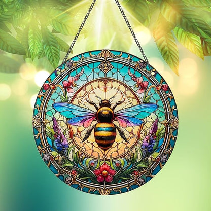 Bee Window Hangings Decor - Acrylic Sun Catcher Ornaments with Hook & Chain,Art SunCatcher Pendant for Gifts Indoor Outdoor Home Wall Living Room Spring Summer Decoration (Colorful Bee)