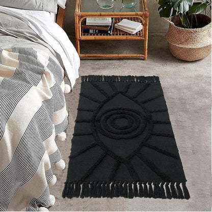 Uphome Boho Bathroom Rug 2'x3' Washable Evil Eye Tufted Entryway Rug with Tassels Soft Cotton Woven Small Rugs Modern Minimalist Dark Gray Throw Rugs for Bedroom Kitchen Doorway Laundry Room