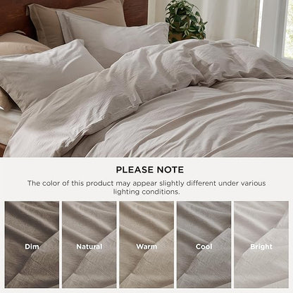 Bedsure 100% Washed Cotton Duvet Cover Oversized King - Natural Minimalist Cotton Duvet Cover Linen Like Breathable - GentleSoft™ Plain Simple Bedding (Natural, Oversized King, 120"x98")