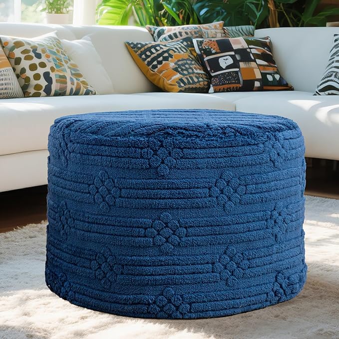 Asuprui Pouf Ottoman Foot Rest – Plush Round All-in-one Foam Stool for Cozy Lounging, Floor Pouf & Chic Decor (Navy Blue)