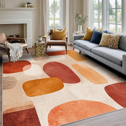 Boho Rug, Large 8x12 Area Rugs Retro Geometric Abstract Simple Pattern for Living Room, Bedroom, Boho Home Decor Accessories Indoor Carpet, Non Slip & Machine Washable