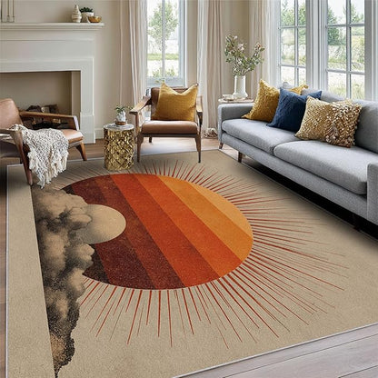 Bohemian Rug, 5x8 Area Rugs Country Ethnic Europe Sun Pattern for Living Room, Bedroom, Bohemian Home Decor Accessories Indoor Carpet, Non Slip & Machine Washable