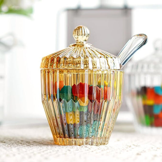 kanpura Champagne Glass Candy Dish with Lid Crystal Candy Jar Jewelry Box Cookie Jar with Spoon for Wedding Christmas Gift