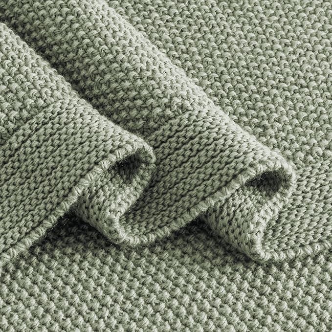 CozeCube Sage Green Throw Blanket for Couch, Soft Cozy Cable Knit Throw for Bed Sofa Living Room, Lightweight Warm Decorative Farmhouse Christmas Blanket, 60"x80", Sage Green
