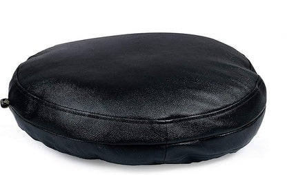 D DOLLY LAMB Lambskin Round Leather Pillow Cover - Sofa Cushion Case - Decorative Circular Cushion Throw Covers for Living Room & Bedroom - Black Grain Diameter 18 Inch