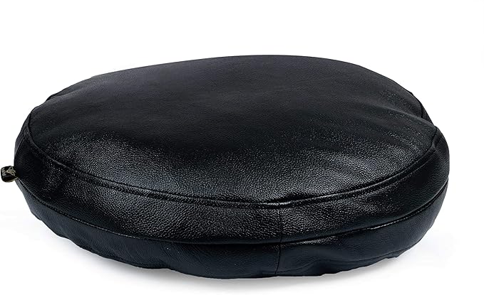 D DOLLY LAMB Lambskin Round Leather Pillow Cover - Sofa Cushion Case - Decorative Circular Cushion Throw Covers for Living Room & Bedroom - Black Grain Diameter 16 Inch
